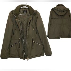 ZARA Parka Warm Jacket Hooded Army Green Size XS